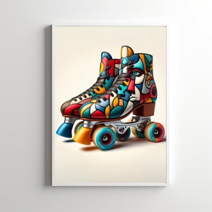 Roller Skate Poster, Roller Skate Art Print, Skating Gift, Quad Skate Print, Roller Disco Art, Digital Download Printable Sports Gift