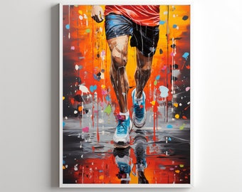 Colourful Abstract Running Poster, Running Print Gift For Runner, Wall Art Print, Printable Art, Parkrun Digital Art, Home Gift, Home Prints