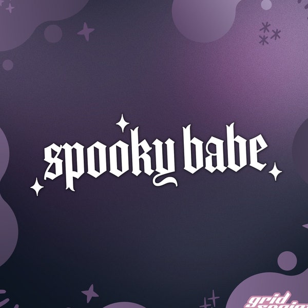 Spooky Babe Vinyl Decal | Gothic Font, White, Pink, Black, Holographic | Cute Grunge Bumper Sticker | Witch Grunge Gift For Car Enthusiast