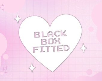 Black Box Fitted Heart Vinyl Decal • 10cm •  Pixel Font, White, Pink, Black, Holographic •  Cute, Kawaii, New Driver, Bumper Sticker