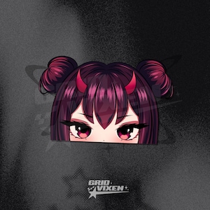 Anime Devil Girl Peeker Vinyl Decal | Manga Style Bumper Sticker | 10cm | Grid Vixen
