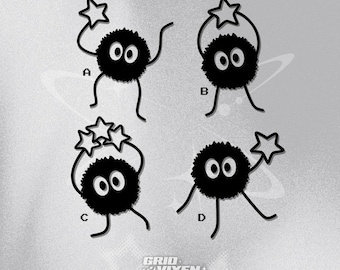 Juego de calcomanías de vinilo inspiradas en Soot Sprites / Pegatina para parachoques de Ghibli Anime Fueled by Soot Sprites / Aprox. 8 cm