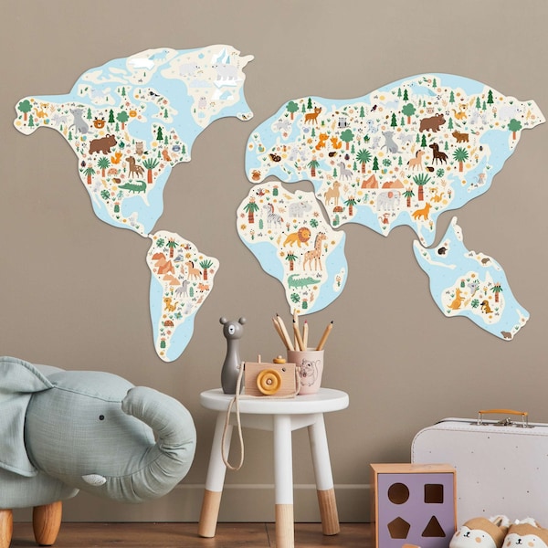 3D wereldkaartt - Wereldkaart voor kinderen | karton Wereldkaart muur decoratie prikbord kinderopvang Jongens Meisje Landen continenten