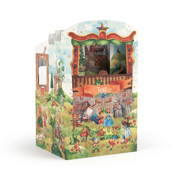 Puppentheater aus Pappe mit Wunschname - Märchentheater | Pappspielzeug Malen Spielzeug Kinder Junge Mädchen Kinderzimmer