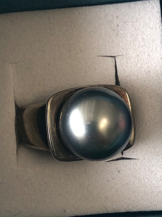 Vintage Silver and Gray Cultured Tahitian Pearl Ri