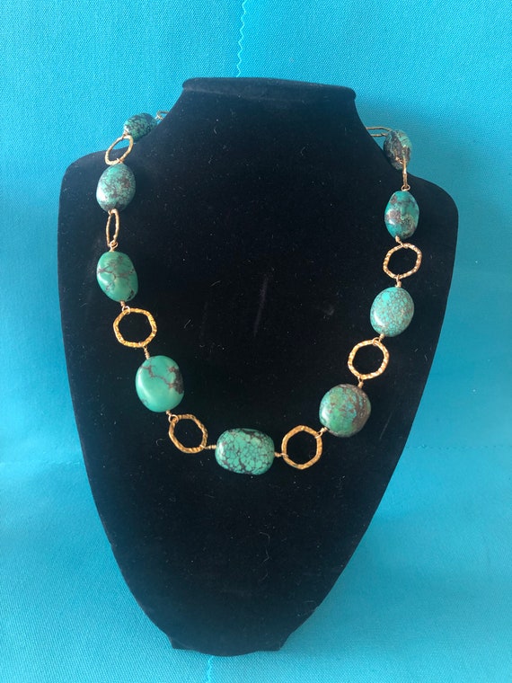 Faux Goldtone and Turquoise Necklace - image 1