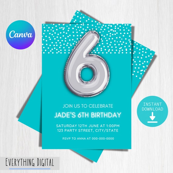6th Birthday Party Invitation 6th Birthday Invitation Etsy