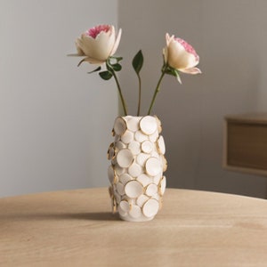 Gold and White Porcelain Bud Vase, Luxury Glazed Vase, White Ceramic Vase for Centerpiece and Single Flower, Small Bud Vase for Wedding image 1