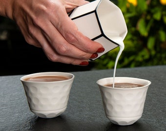 Juego de tazas de espresso de porcelana blanca, color de arcilla natural, taza de café con leche espresso de lujo, taza de macchiato blanco mate, taza cortada sin mango, taza de 4 oz