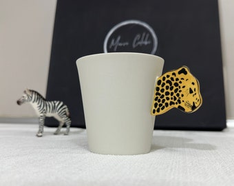 Leopard Coffee Mug – Leopard Face Handle Mug – Jaguar Coffee Cup – Leopard Mug – White Ceramic Cup – Animal Handle Mug – Animal Lover Gift
