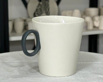 Handmade Porcelain Coffee Mug, Elegant Black & White Design, Large Ceramic Tea Cup, Unique Gift for Coffee Lovers, Artisan Crafted Drinkware