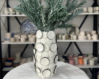 Small Black and White Vase, Decorative Vase for Flowers, Modern Ceramic Vase, Handmade Bud Vase, Mid Century Modern Vase, Gift for the home