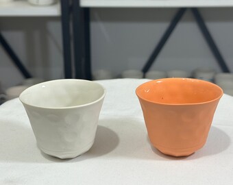 No Handle Cortado Cup set, Handmade Orange and White Espresso Mug, Unique Handleless Small Coffee Cup, 3.5 oz or 100 ml