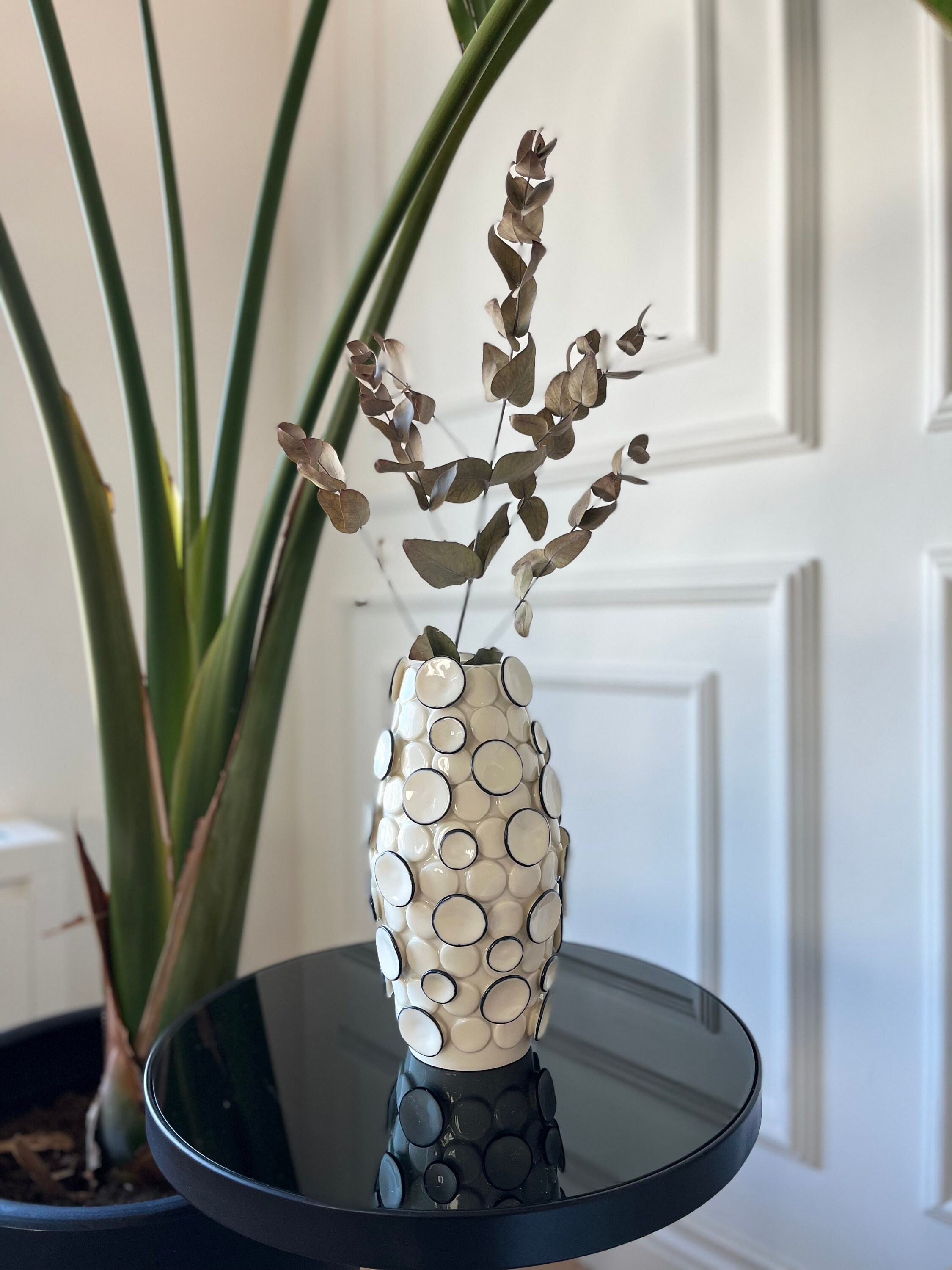 Handmade Porcelain Large White Vase, Unique Modern Table Top Vase