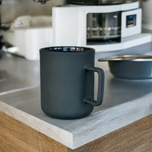 12 oz Matte Black Thin Porcelain Coffee Mug, Handmade Large Mug, Matt Black Big Mug, Fine Porcelain Cup with Handle for Latte Cappuccino Tea