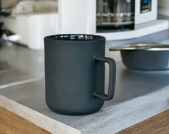 12 oz Matte Black Thin Porcelain Coffee Mug, Handmade Large Mug, Matt Black Big Mug, Fine Porcelain Cup with Handle for Latte Cappuccino Tea