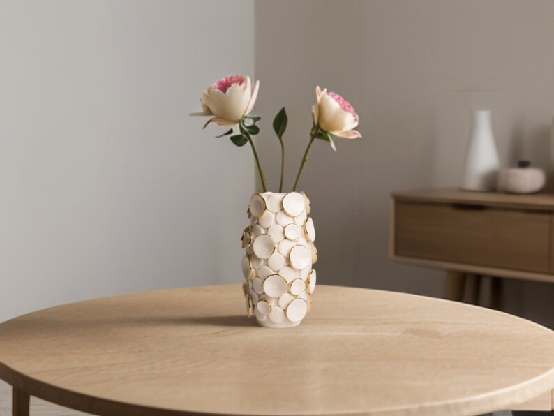Gold and White Porcelain Bud Vase, Luxury Glazed Vase, White Ceramic Vase for Centerpiece and Single Flower, Small Bud Vase for Wedding image 1