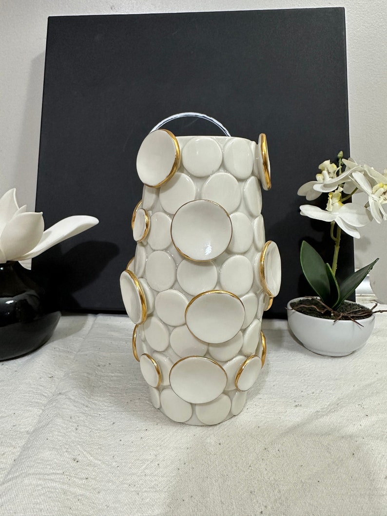 Gold and White Porcelain Bud Vase, Luxury Glazed Vase, White Ceramic Vase for Centerpiece and Single Flower, Small Bud Vase for Wedding image 6
