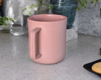 Handmade Ceramic Pink Coffee Mug, Fine Porcelain Pink Coffee Cup, Modern Coffee Mug for Tea and Coffee, Gift for Girlfriend, 8 oz or 225 ml