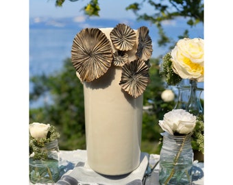 Handmade Ceramic Flower Vase, Unique Decorative Tall Vase for centerpiece, Beige Handmade Beautiful Vase for Living Room