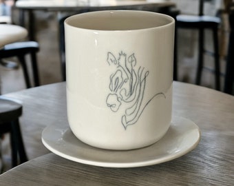 Handmade Minimalist Porcelain Mug, Aesthetic Handleless Coffee Cup, Artisan Tea Cup, Hand Drawn Zebra Mug, Unique Mug Gift for Teacher
