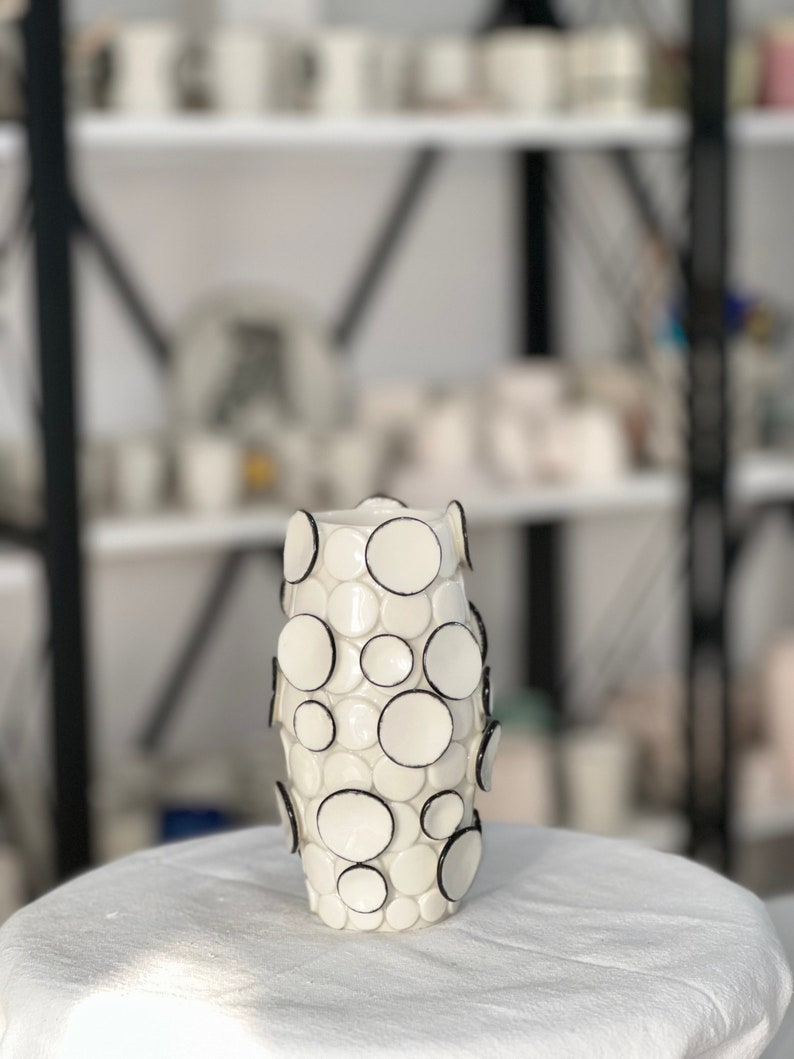 Small Black and White Vase, Decorative Vase for Flowers, Modern Ceramic Vase, Handmade Bud Vase, Mid Century Modern Vase, Gift for the home image 5