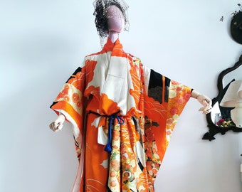 Silk vintage furisode, kimono, wedding kimono, uchikake, karaori