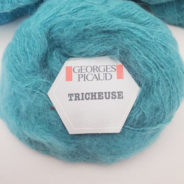 Georges Picaud Tricheuse 40g 1.4oz 53% Kid Mohair Laine RARE lot de 6 Turquoise