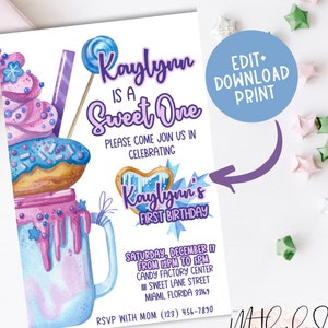 The Sweet One First Birthday Invitation Card + Shes a sweet one Birthday + Sweet one digital invitations + first birthday +Ice cream + Corji