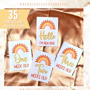35 druckbare einfache Baby Girl Boho Regenbogen Meilenstein Karten | Meilensteinkarten baby | Baby Foto Requisiten | Baby Fotokarten | Neue Mama Geschenk