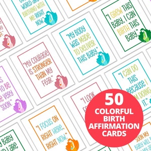50 cartões de afirmação de nascimento para impressão | Positivo e encorajador | Novo presente para mamãe | Presente de chá de bebê | Cartões de respiração Hypnobirthing | Digital