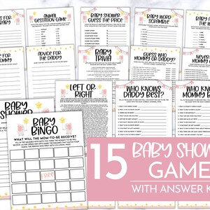 Pink Elephant w/ Stars Baby Shower Game Bundle | 15 Baby Girl Baby Shower Games | Printable Baby Party Games | Virtual Baby Shower Games
