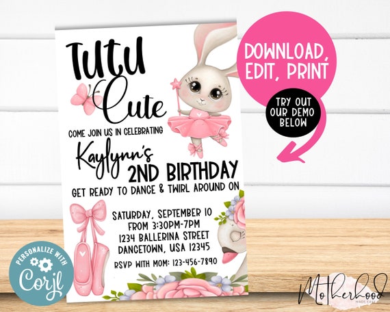 Carte d'invitation d'anniversaire thème kawaii