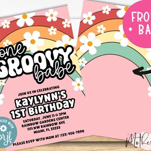 Biglietto d&#39;invito per il primo compleanno di One Groovy Babe + Invito di compleanno Groovy + Invito di compleanno retrò + 1° compleanno + Compleanno hippie