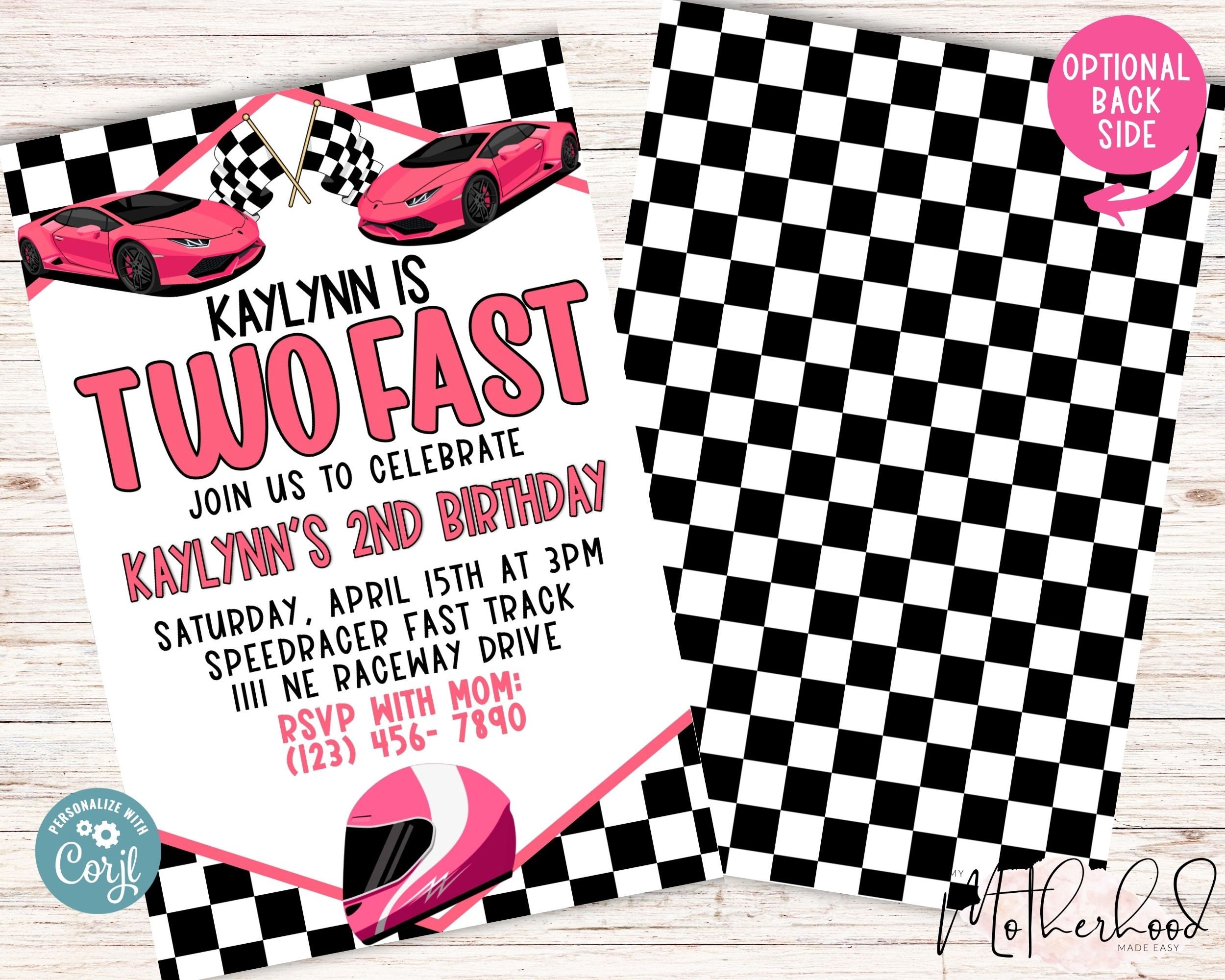 Two Fast 2nd Birthday Party Invitation Card Printable Birthday ...