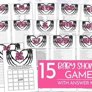 Pink Skeleton Baby Shower Games Bundle + Printable Baby Party Games + Virtual Baby Shower Games + Halloween Baby Shower + Skeleton