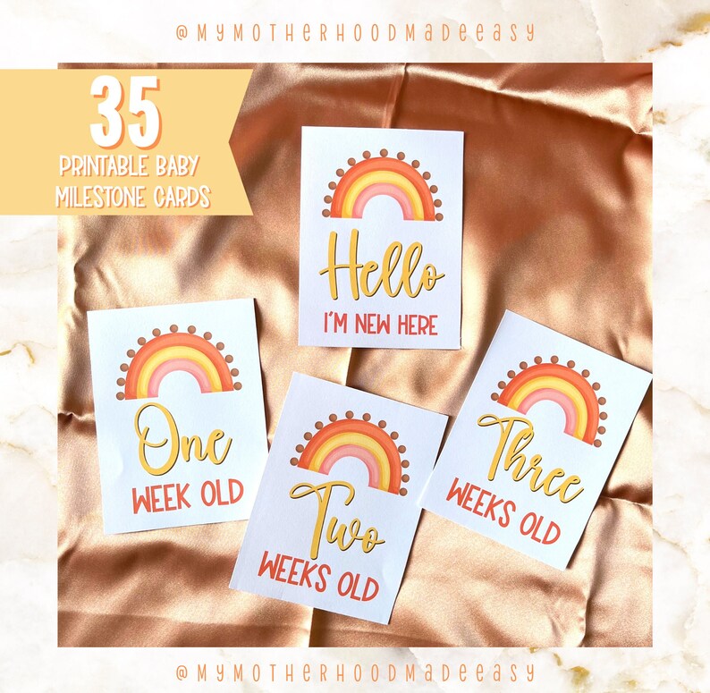 35 Printable Simple Baby Girl Boho Rainbow Milestone Cards | Baby ...