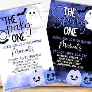 The Spooky One First Birthday Invitation Card + Halloween first birthday +  Boy first birthday + Halloween invitation template + Pumpkins