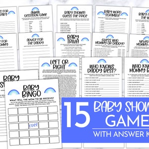 Blue Rainbow Baby Shower Games Bundle + Baby Boy Baby Shower + Rainbow Baby + Virtual Baby Shower + Printable + Instant Download + Baby pack