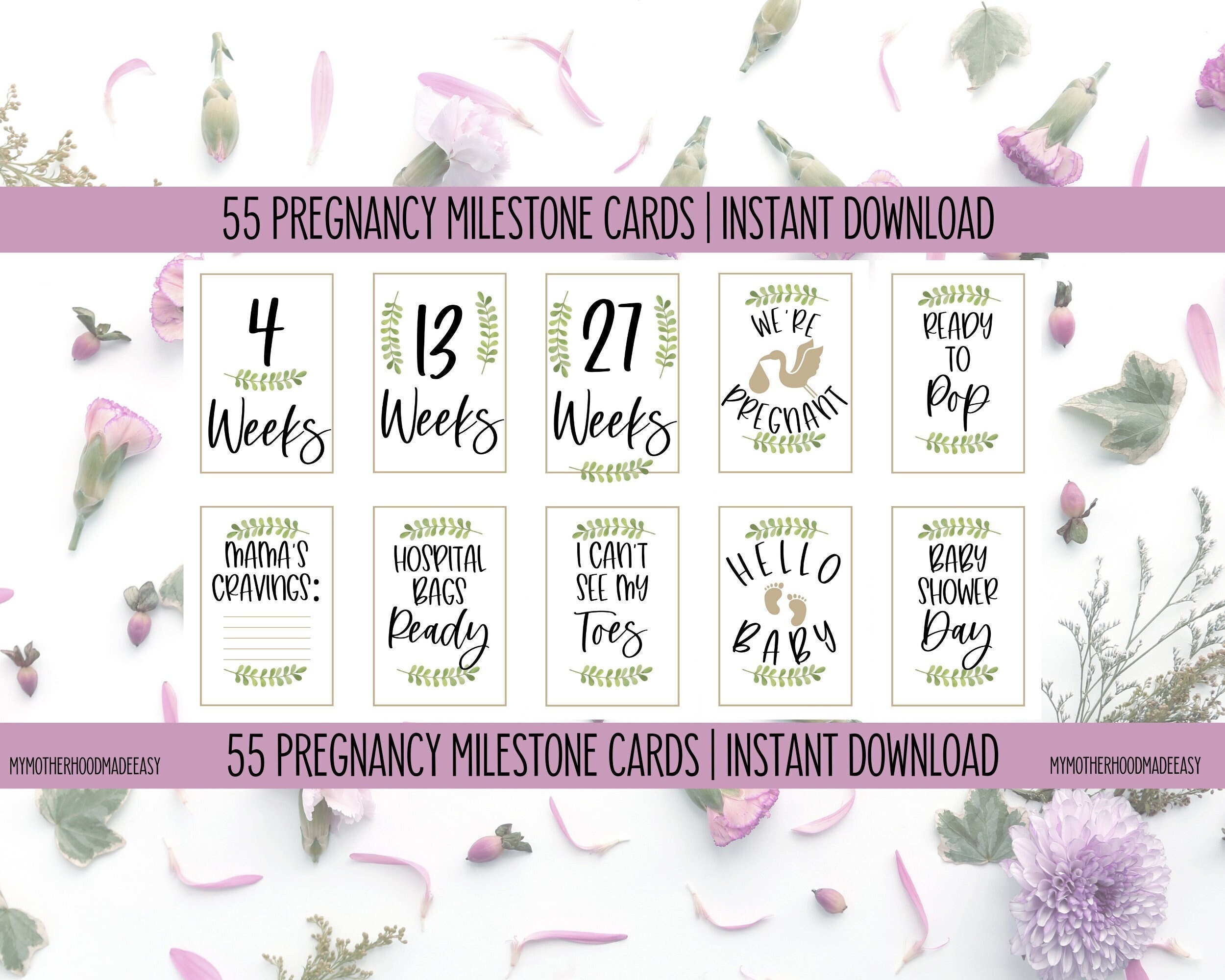 55 Printable Pregnancy Milestone Cards Minimalist Pregnancy - Etsy