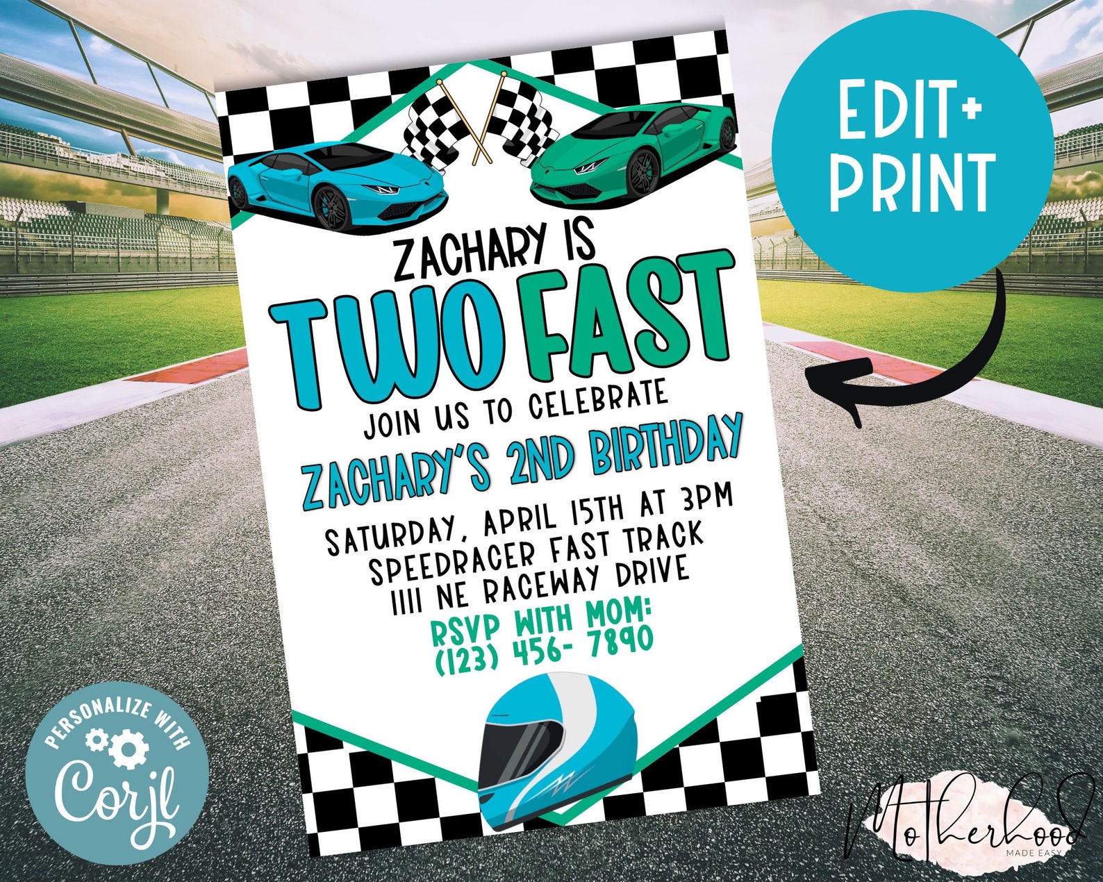 Two Fast 2nd Birthday Party Invitation Card Printable Birthday ...