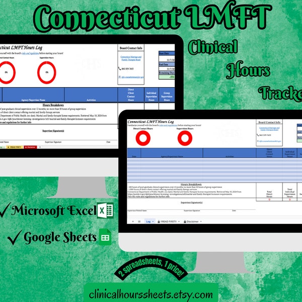 Connecticut LMFT, Clinical Hours Tracker, Supervision Log for Licensed Marital and Family Therapist Associate - Therapy Graduation Gift