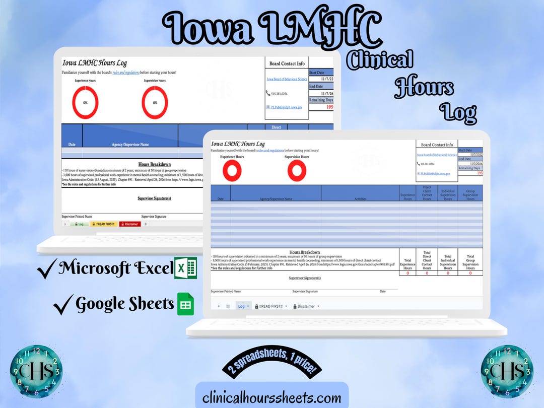 Iowa LMHC, Clinical Hours Tracker, Supervision Log for Temporary ...