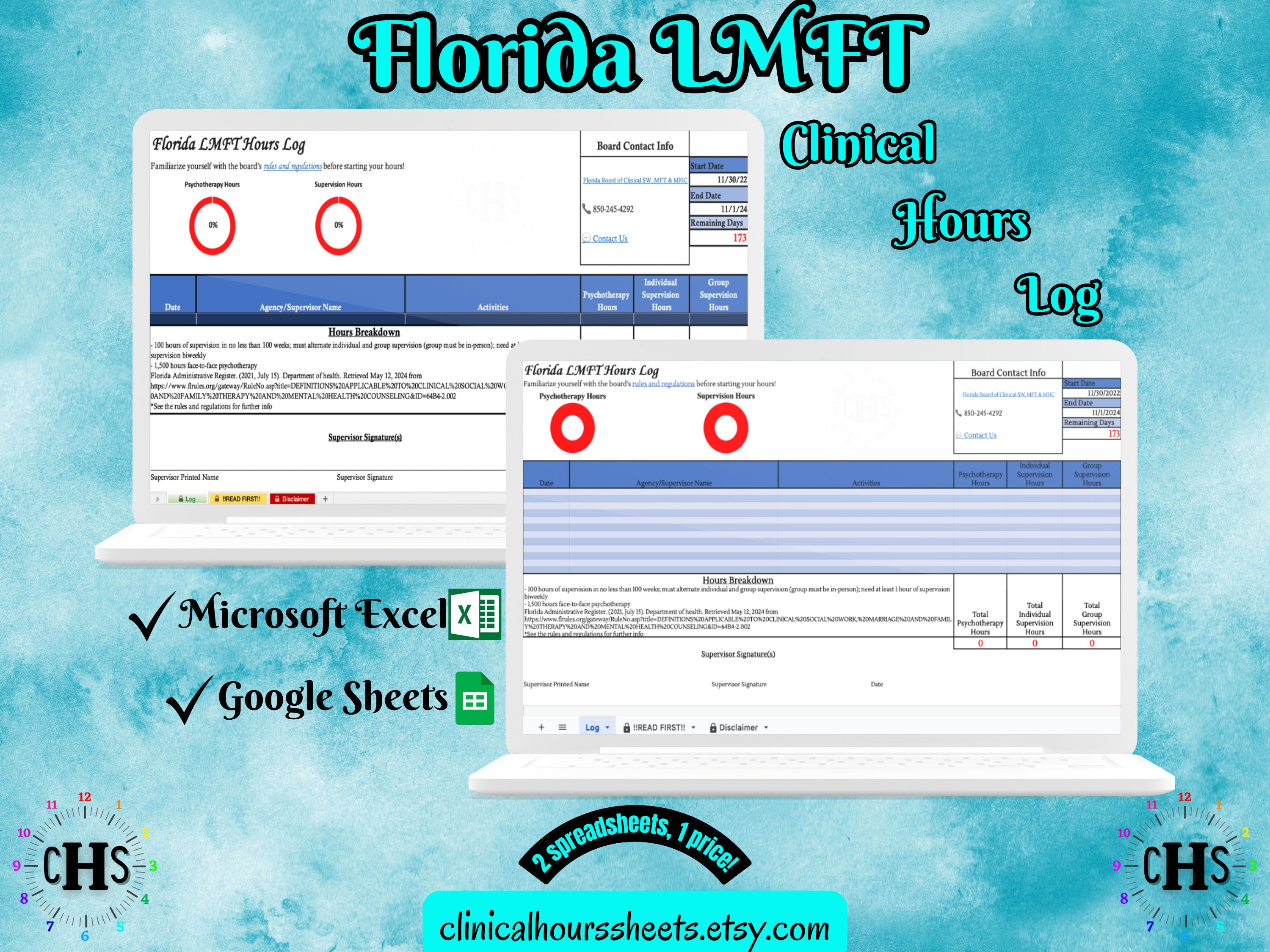 Florida LMFT, Clinical Hours Tracker, Supervision Log for Registered ...