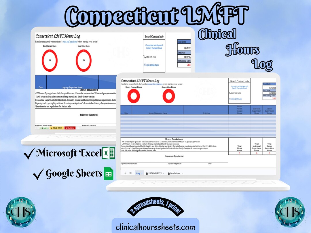 Connecticut LMFT, Clinical Hours Tracker, Supervision Log for Licensed ...
