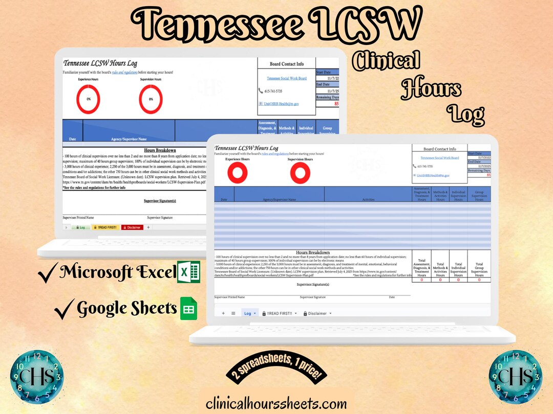 Lcsw Hours Log Example Tennessee, LCSW Hours Tracker, Clinical Supervision Log for Master ...