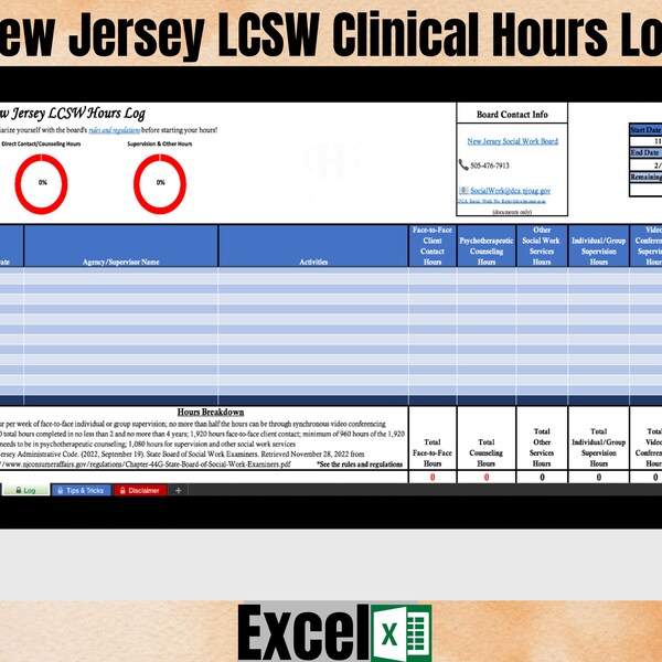Lcsw Nj Hour Log Sheet Etsy