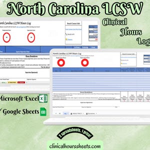 North Carolina, LCSW Hours Tracker, Clinical Supervision Log for Master Social Worker - MSW Student or MSW Graduation Gift