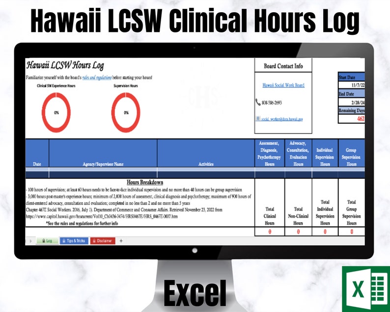 Clinical Hours Log Lcsw Hour Tracker Clinical Supervision Etsy