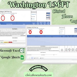 Washington LMFT, Clinical Hours Tracker, Supervision Log for Licensed Marriage and Family Therapy Associate - Therapist Graduation Gift